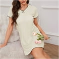 thumbnail image 3 of Wdfiry Women's Nightgown Short Sleeve V Neck Sleep Shirt Plus Size Loose Casual Sleepwear T-shirt Short Nightdress, 3 of 4