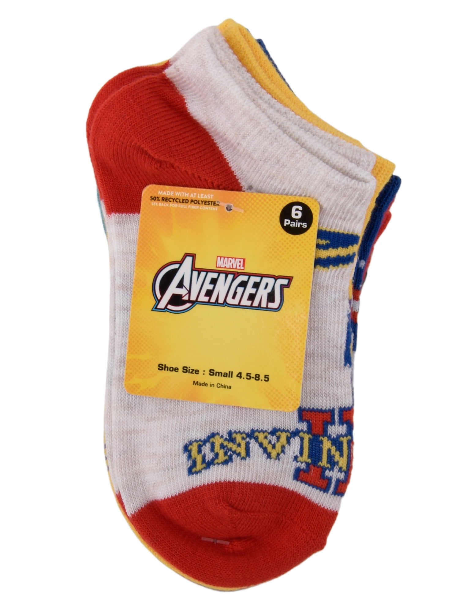 Avengers No Show Socks, 6-Pack, Sizes S Boys