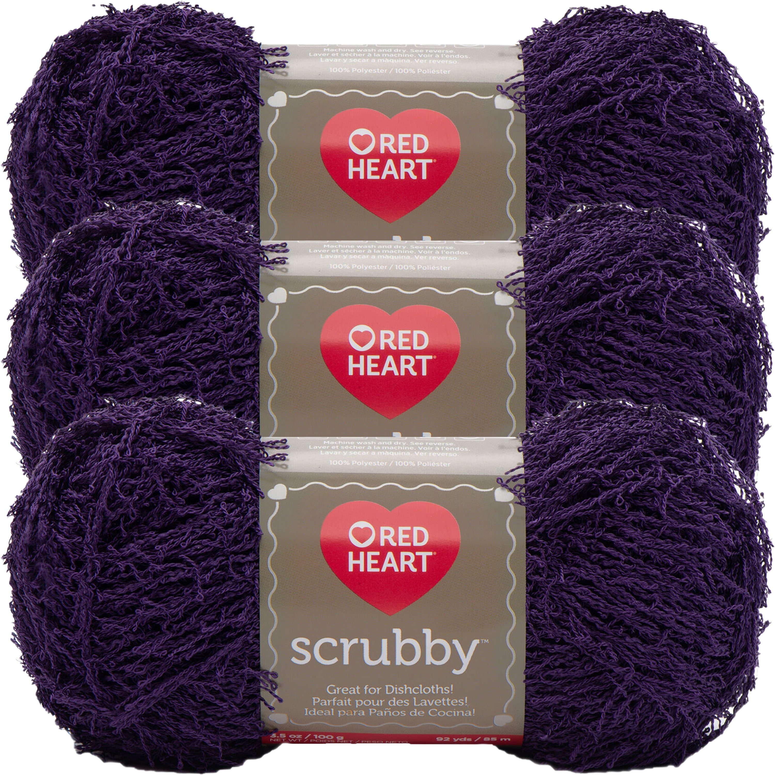 Red Heart Scrubby Grape Yarn - 3 Pack of 100g/3.5oz - Polyester - 4 Medium (Worsted) - 92 Yards - Knitting/Crochet