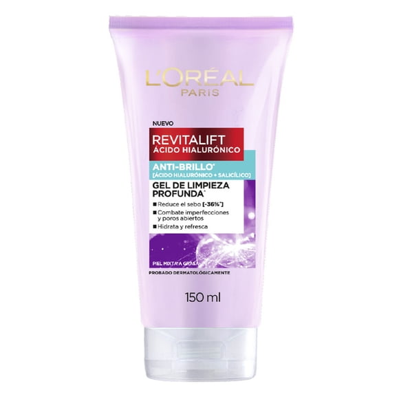 Gel de limpieza L'Oréal revitalift control de brillo con ácido hialurónico 150 ml