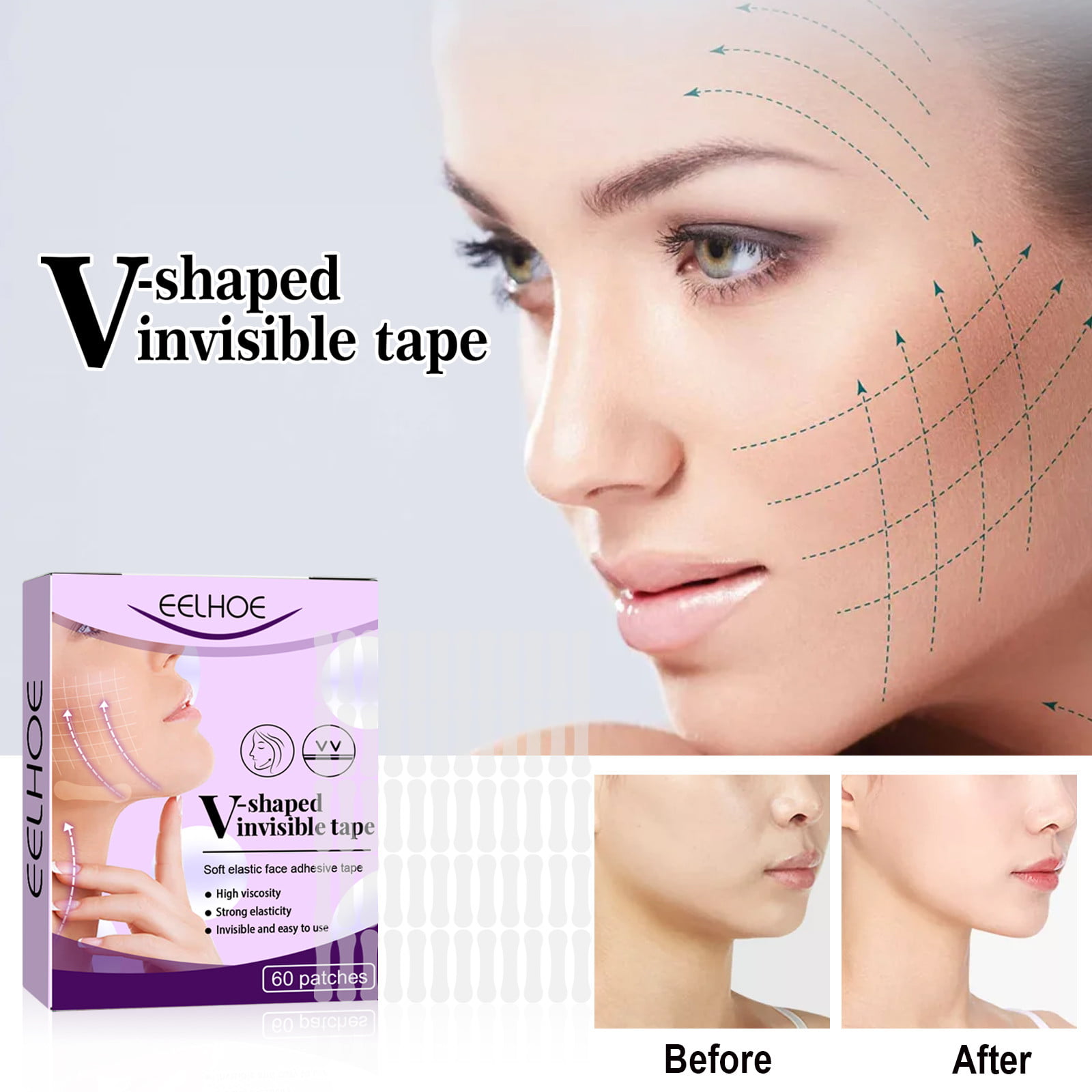 BEFOKA Face Lift Tape Instant Face Lift Tape Ultra-thin Waterproof and High  Elasticity Makeup Tool To Hide Facial Wrinkles Lifts Loose Skin 