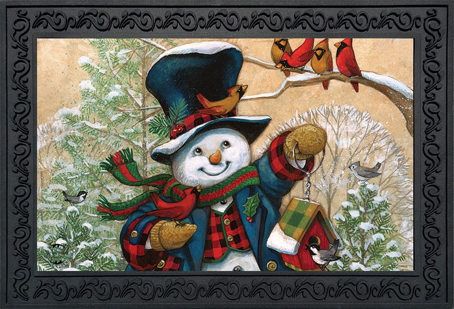 Winter Friends Snowman Doormat Cardinals Primitive Indoor Outdoor 18" x 30" 