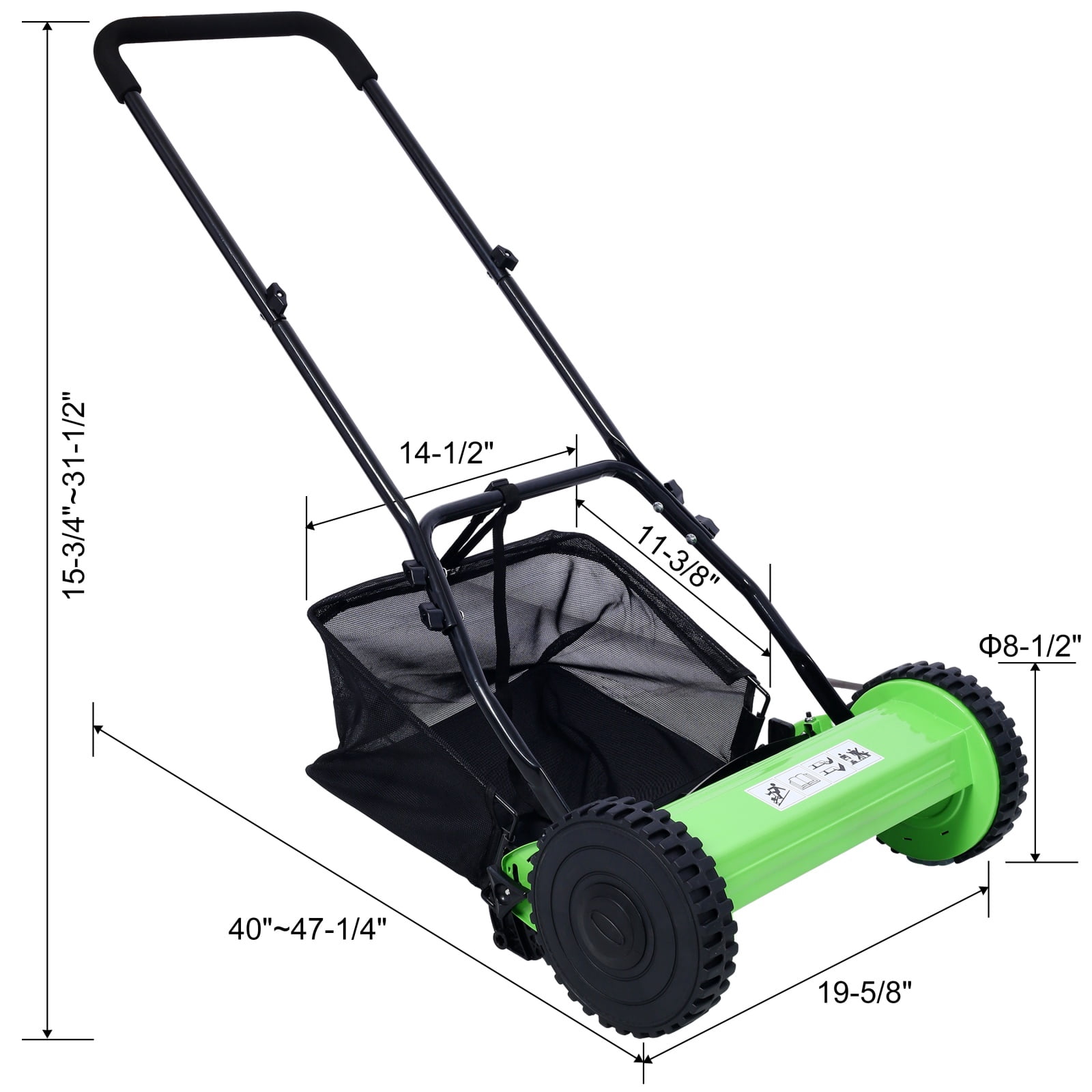 14" 5-Blade Push Reel Lawn Mower with Grass Catcher - Manual Eco-Friendly Lawn Mower