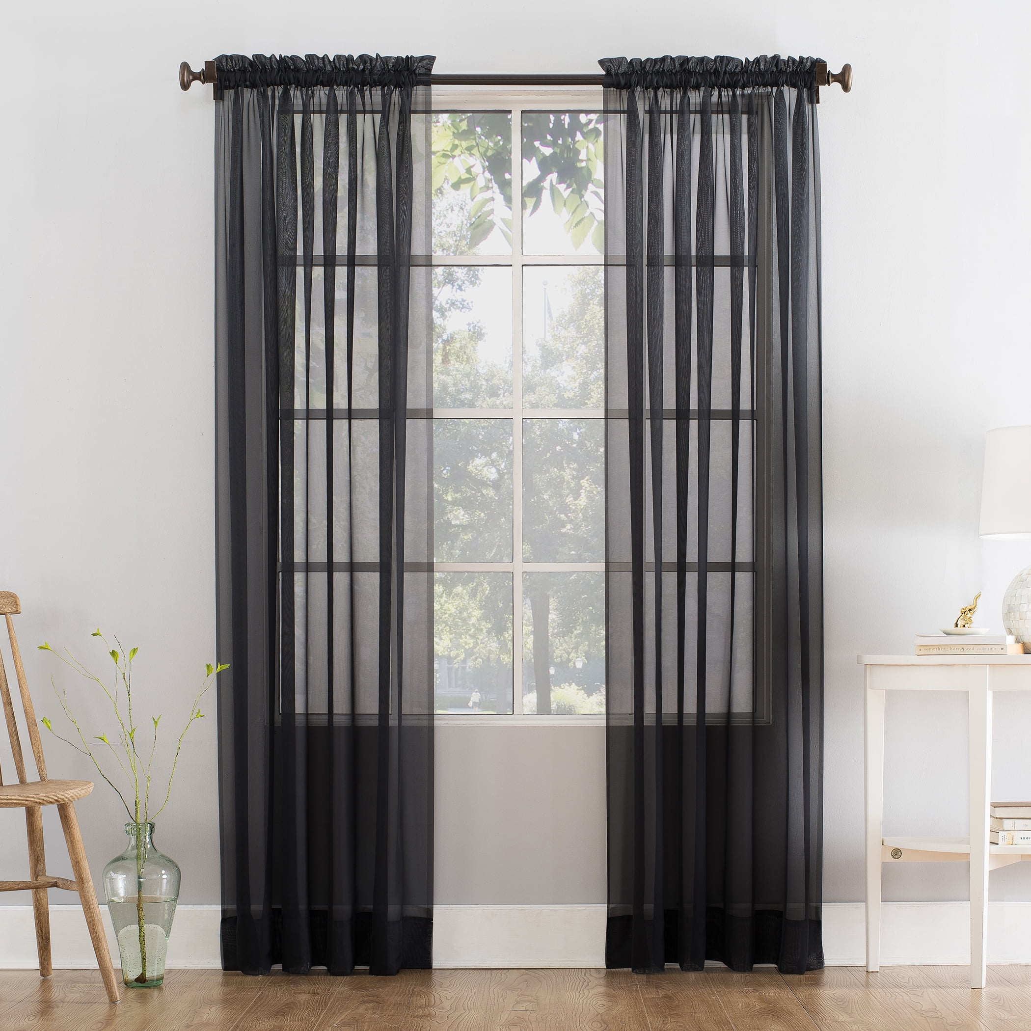 Mainstays Marjorie Sheer Voile Curtain, Single Panel, 59"w x 63"l, Black