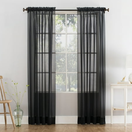 Mainstays Marjorie Sheer Voile Curtain, Single Panel, 59"w x 63"l, Black