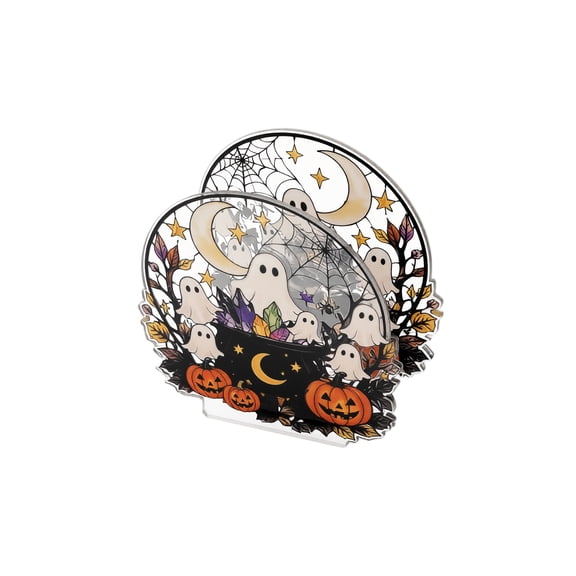 Halloween Acrylic Napkin Holder with Ghost Pumpkin,Cartoon Tissue Dispenser Tabletop Decor for Party Kitchen Counter