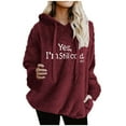 thumbnail image 2 of Fanxing Fuzzy Pullover Hoodie for Women Yes I'm Still Cold Fleece Hooded Sweatshirts Winter Warm Sherpa Drawstring Overzied Sweater with Pocket Wine S, 2 of 6