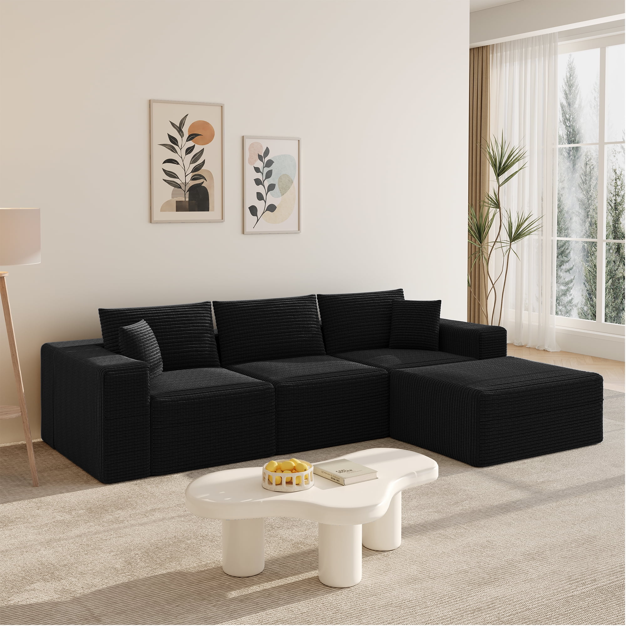 Boneless Cloud sofa, Small Sectional Loveseat Sofa with Memory Foam,No Assembly Required,Soft Corduroy Fabric,Compact Box Delivery for Apartments & Living Rooms