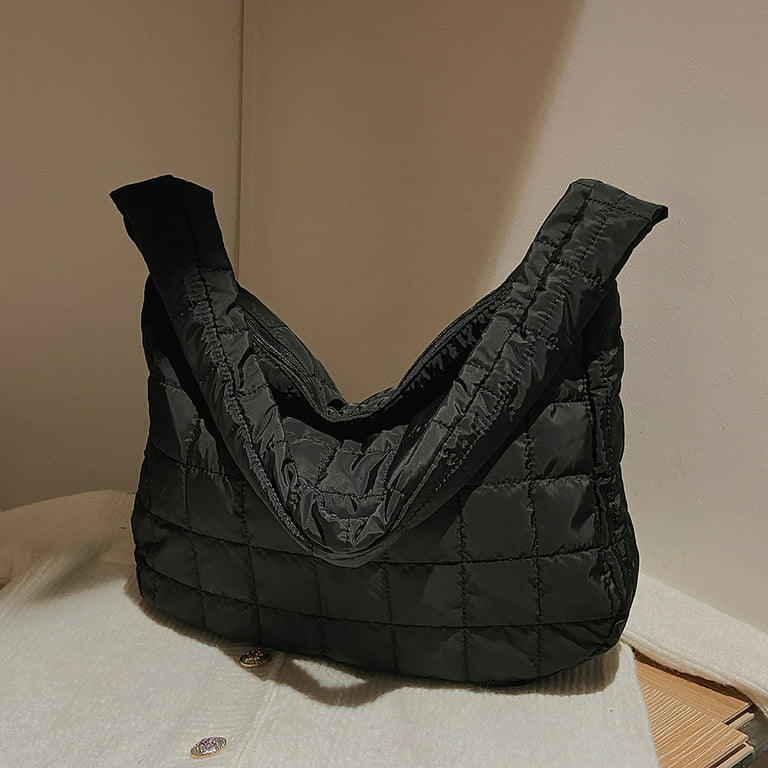 Yucurem Nylon Crossbody Bags, Checkered Shoulder Bag, Large Tote Bag for  Women (Black) 
