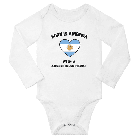 

Born in America With a Argentinian Heart Baby Long Sleeve Romper (White 12 Months)