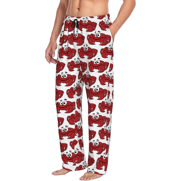 Picia Cute Red Crab Mens Soft Woven Cotton Elastic Waistband Sleep Pajama Pant Lounge Sleep Pant With Pockets And Drawstring-Small