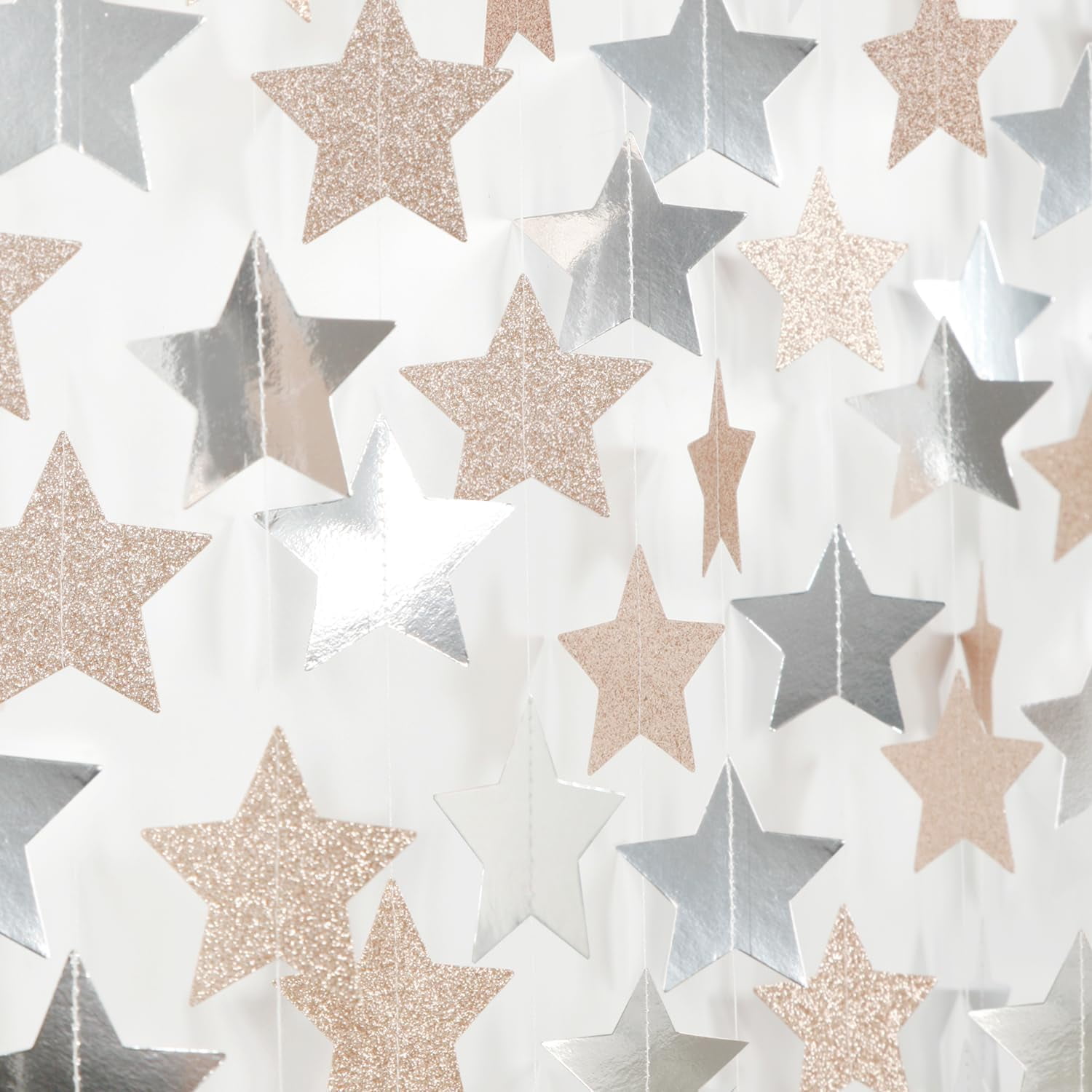 Champagne Glitter-Silver Party-Decorations Birthday Garland - 62ft Twinkle Little Star Hanging Streamers Banner Boho Wedding Bridal Baby Shower Disco Christmas Bachelorette Engagement Decor