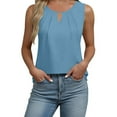 thumbnail image 3 of Feancey Dressy Tank Tops for Women Keyhole Sleeveless Cotton Linen Shirts Pleated Casual Business Tank Top Summer Trendy Hollow Out Tank Shirt Sky Blue M, 3 of 6