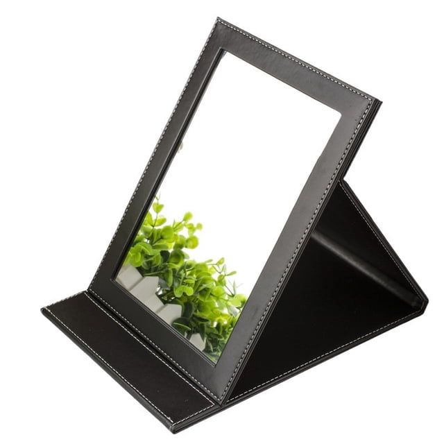 Espejo cosmético plegable grande, espejo de mesa portátil, espejo cosmético de escritorio de cuero PU