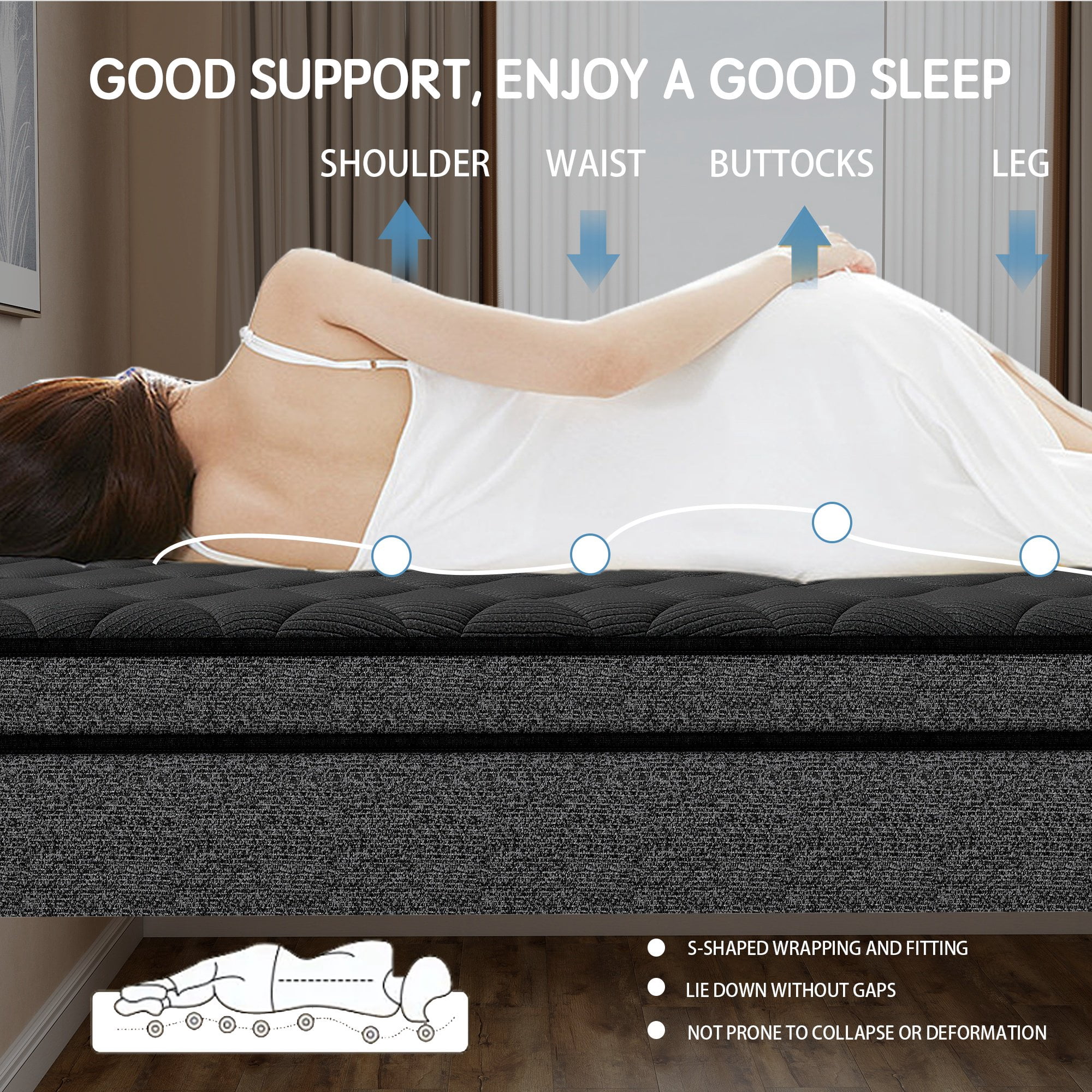 OPV 14-inch Twin Size Mattress, Memory Foam & Individually Wrapped Pocket Springs Hybrid, Medium Comfort Twin Size,Euro Top, Gray Mattress in a Box, Adult