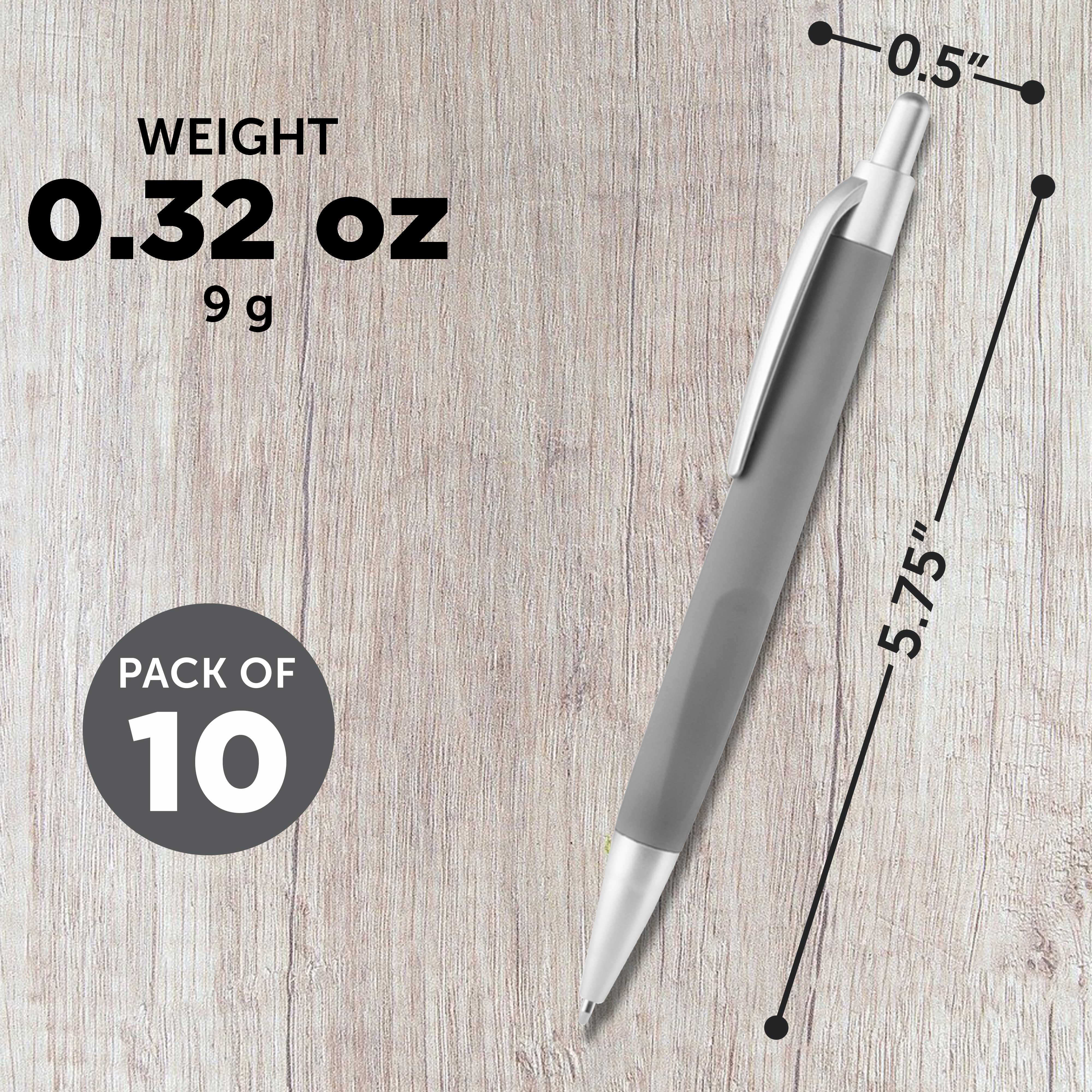 10 Atlas Click Action Pens Pack - Plastic, Black Ink - Grey