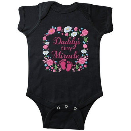 

Inktastic Daddy s Tiny Miracle with Pink Flowers and Baby Footprints Gift Baby Boy or Baby Girl Bodysuit