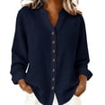 thumbnail image 2 of Outfmvch Womens Button Up Shirts Cotton Linen Loose Gauze Tunics Casual Tunic Tops Button Down Shirts for Women Cotton Dress Shirt Roll Up Short Sleeve Navy S, 2 of 5