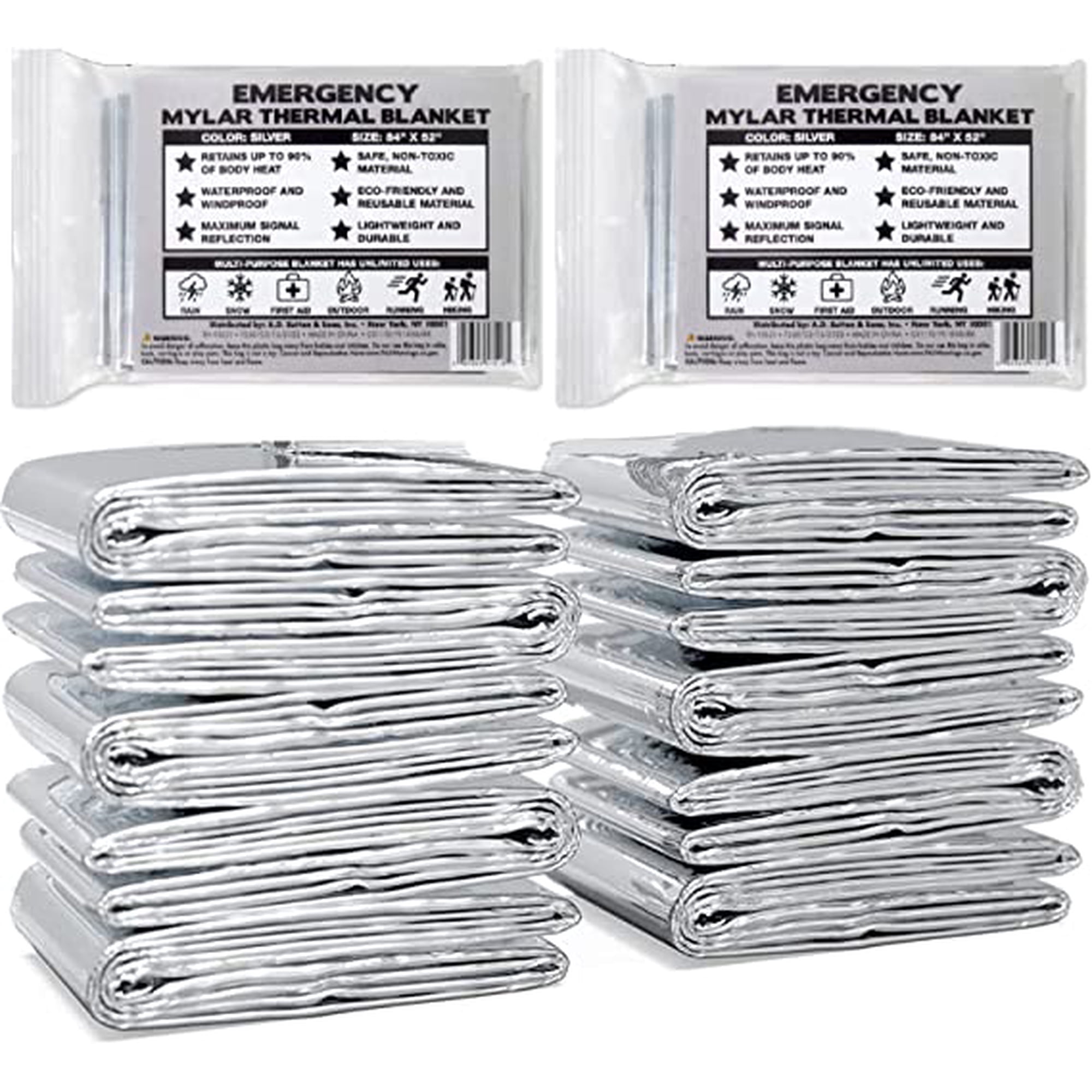 Mylar Blankets Bulk 52x84 100 Pack Emergency Foil Blankets for Warmth,  Camping, Runners, Spa, First Responders | Mylar Emergency Thermal Blankets  for Survival, Thick Reusable Space Blankets - Walmart.com