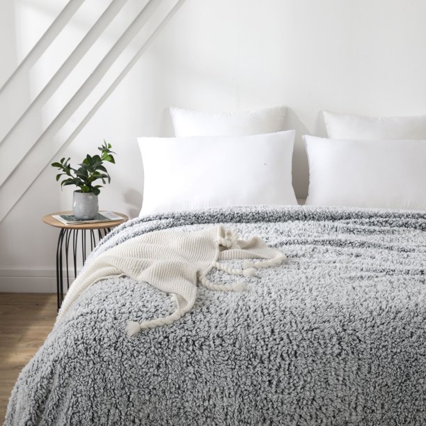 Mainstays Sherpa Queen Bed Blanket in Gray