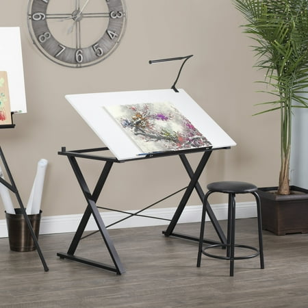 UPC: 0017342133532 | Studio Designs Axiom Black Metal Drafting Table with Tilting Top