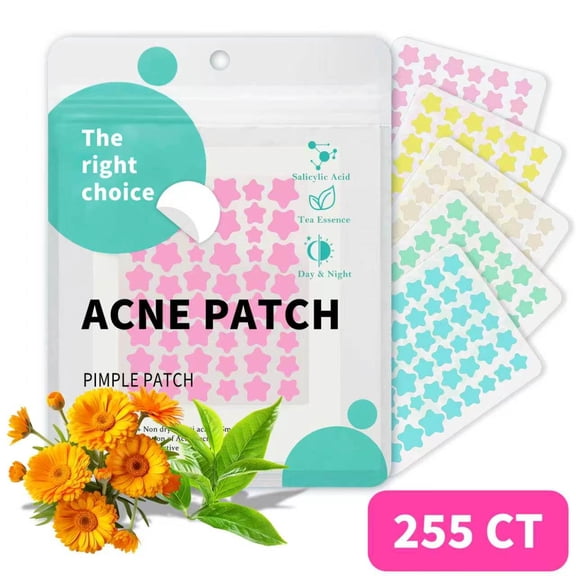 Pimple Patches for Face, Hydrocolloid Acne Patches, Colorful Superstar Patches Spot Stickers, Cute Star Zit Covers, 255 Count | 4 Sizes (8mm/9mm/11mm/14mm)