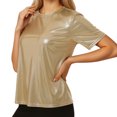 thumbnail image 3 of Adeawade Womens T Shirts Shiny Glossy Solid Color Turtleneck Short Sleeve Tee Shirt Top Adorable Clothes Yellow Xl, 3 of 9