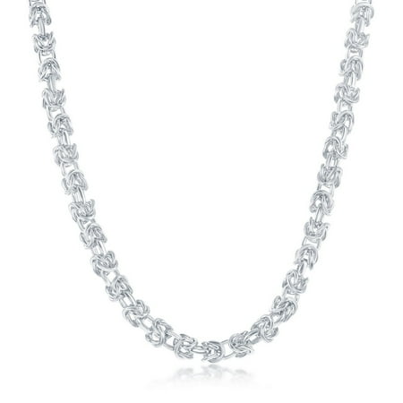 - 925 Sterling Silver Italian High Polished Rhodium Plated Solid Round 3mm Byzantine 18