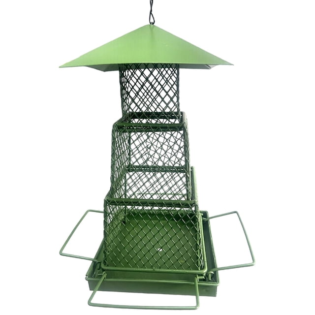 Kjfeif Mangeoire Extérieure Suspendue en Métal avec Toit Protecteur, Grande Capacité et Conception Durable, Station d'Alimentation Résistante aux Écureuils pour Petits Oiseaux et Usage au Jardin