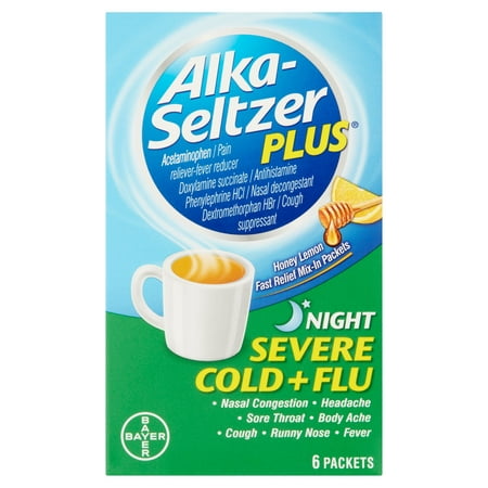 Alka-Seltzer plus grave Nuit froide + grippe miel citron soulagement rapide Mix-In Packets, 6 count