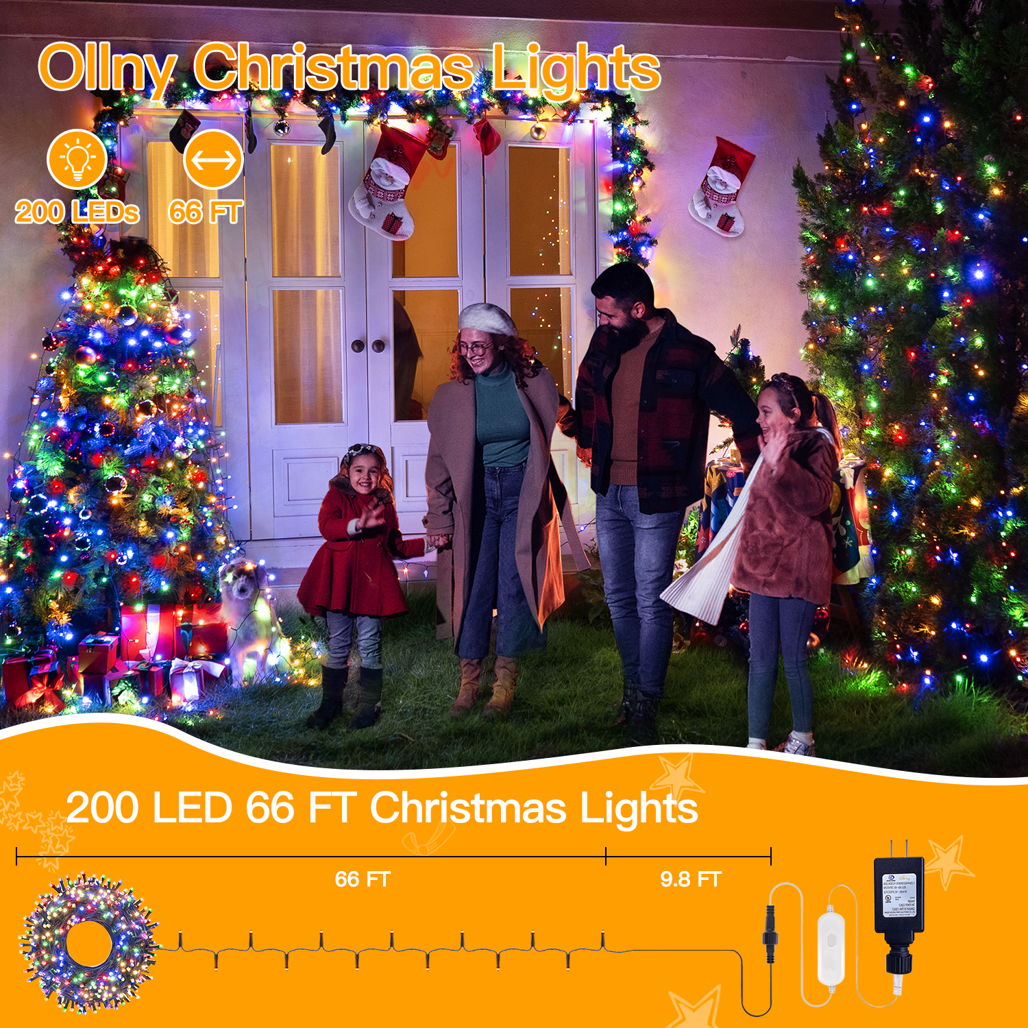 Ollny 66ft 200 LED Christmas String Lights Multicolor photo 3