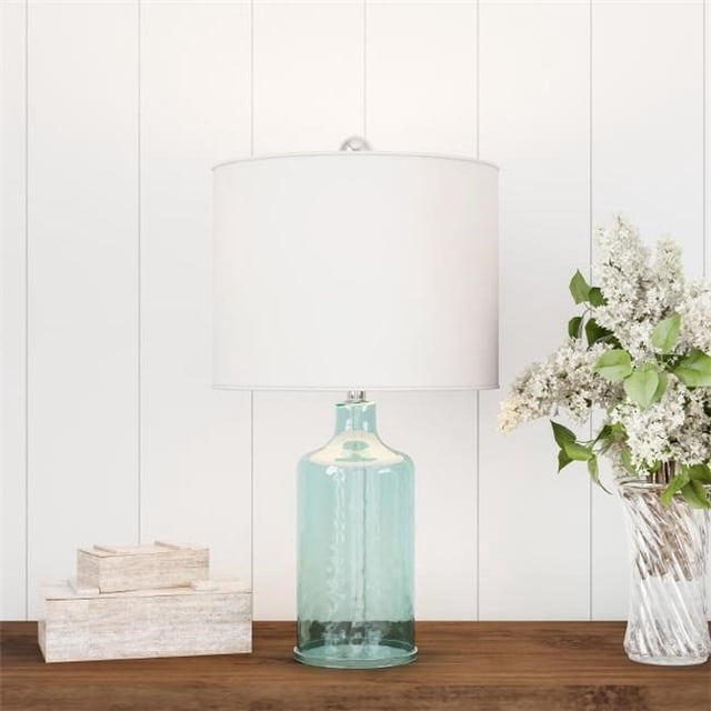 Lavish Home Blue Glass Lamp-Open Base Table Light, LED Bulb and Shade-Modern Decorative Lighting for Coastal, Nautical, Rustic Cottage Styles