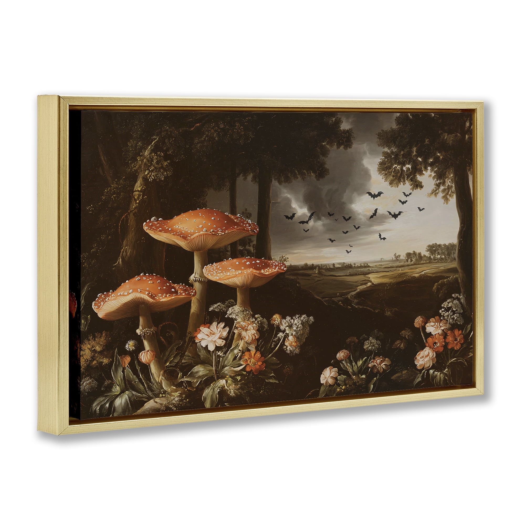 Stupell Industries Bats in Autumn Forest Gold Framed Floater Canvas Wall Art, design by Jacky Ngan