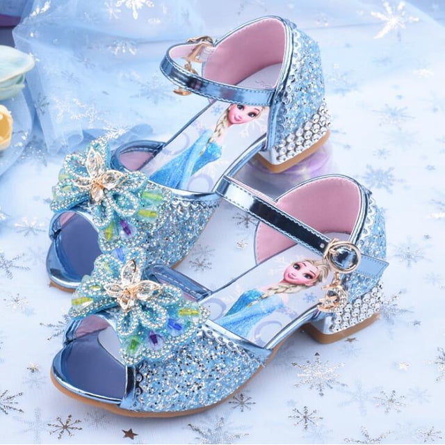 Sandalias de Disney para niñas, zapatos de princesa Elsa Frozen 2, zapatos de cristal para niñas pequeñas, zapatos de tacón alto para niños, zapatos de princesa para pasarela, 25 plantillas de 16,5 CM Gao Jinjia LED