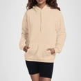 thumbnail image 2 of Oversize Hoodie for Women Back Letter Print Long Sleeve Hooded with Pocket Casual Winter Fashion Sweatshirts Khaki, 2 of 6