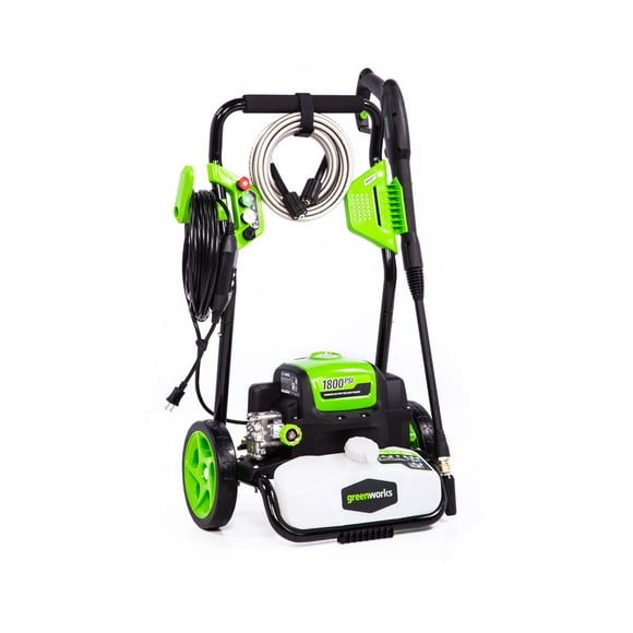 Greenworks 1800 PSI 1.1 GPM Cold Water Electric Pressure Washer, High Pressure Hose, 25°,40°, Soap and Turbo Nozzles