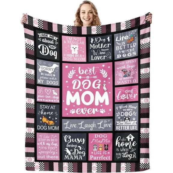 Dog Mom Blanket Gifts for Girls Women Best Dog Mom Ever Gift Dog Themed Gifts for Dog Lover Lady Gifts Soft Flannel Dog Throw Blanket for Birthday Mother''s Day 60" X 50"