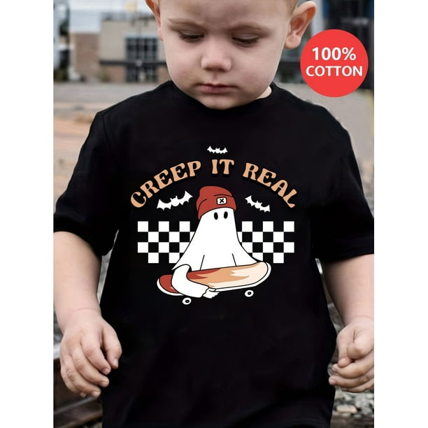 Camiseta de algodón con estampado de fantasmas para niño, diseño de Halloween, informal y cómoda, 100 % algodón, apta para niños de 12 años o menos.