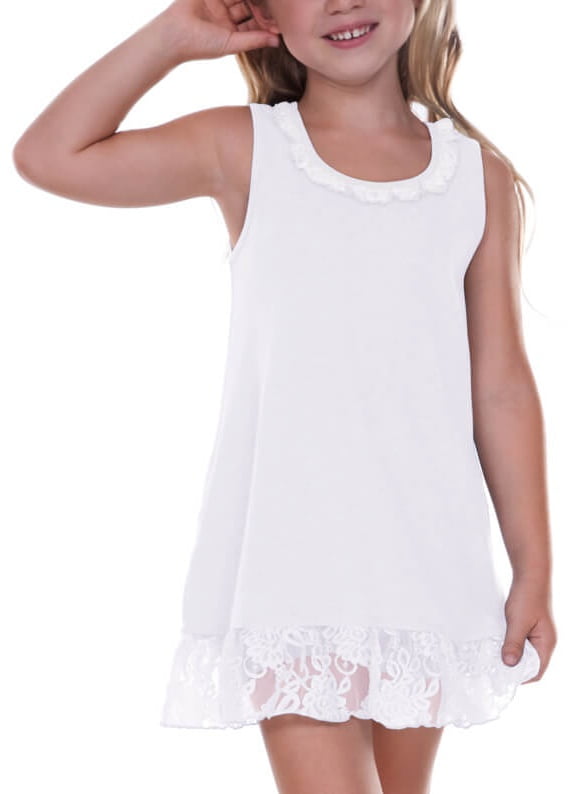 Kavio! Little Girls 36X Lace Trim ALine Tank Dress White 3