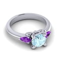 thumbnail image 3 of 2.50 Carat Stunning Round Shape Aquamarine & Amethyst Gemstone Three Stone Wedding Ring for Women Solid 18K White Gold Size 11.5 by Diamond-Capitals, 3 of 8