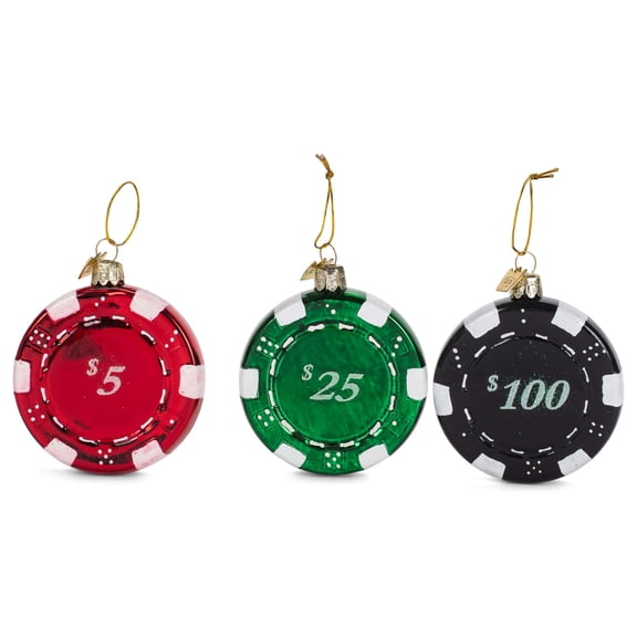 Kurt S. Adler 3-Inch Noble Gems Casino Chips, 3 Piece Set Ornaments, Multi, 3 Count