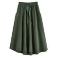 thumbnail image 4 of FAIWAD Women's Elastic High Waist Pleated Skirt Drawstring Stretch Flared A-Line Midi Skirts with Pocket, 4 of 6