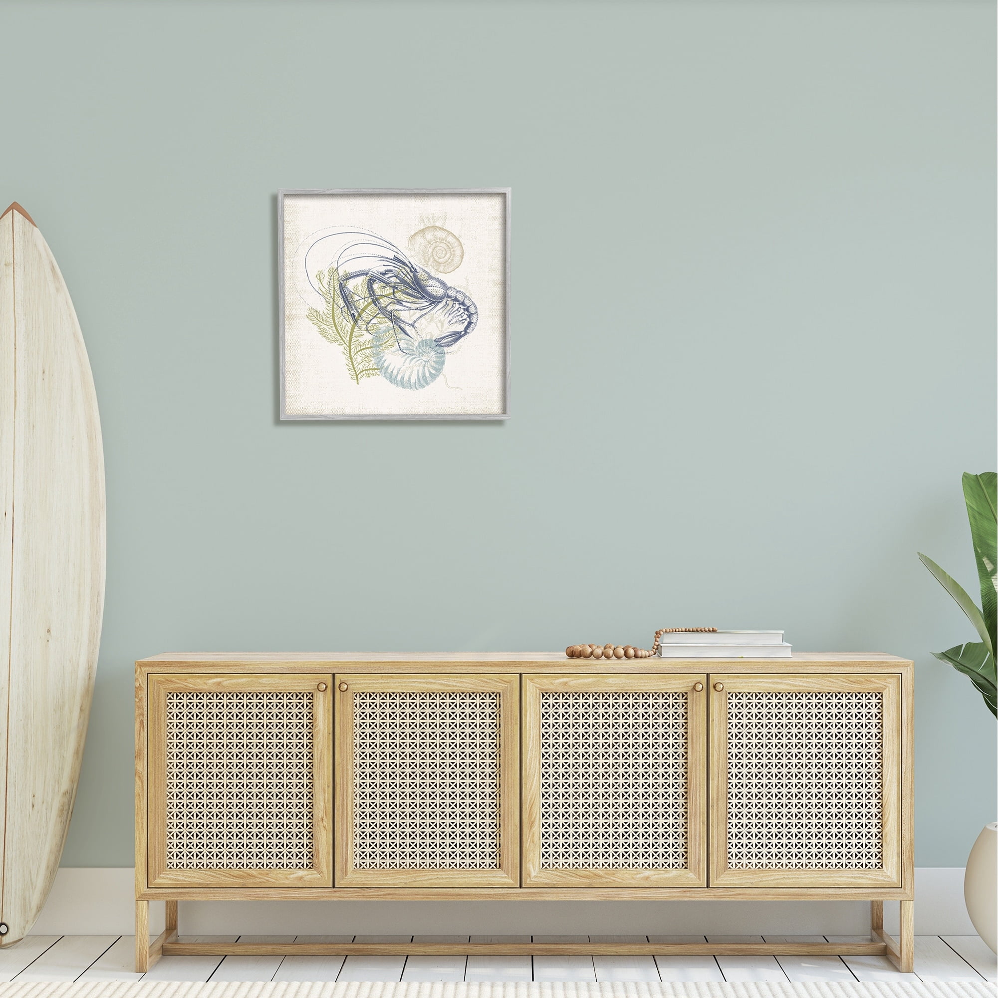 Stupell Industries Nautical Layered Sea Life Crawdad Ocean Botanicals Graphic Art Gray Framed Art Print Wall Art, Design by Victoria Barnes