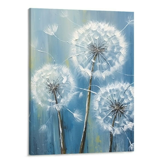 Creowell Dandelion Wall Art,White Dandelion In the Blue Background Canvas Print Wall Art for Living Room Bedroom Wall Painting Decoration Modern Abstract Artwork Ready to Hang 16X20 inch