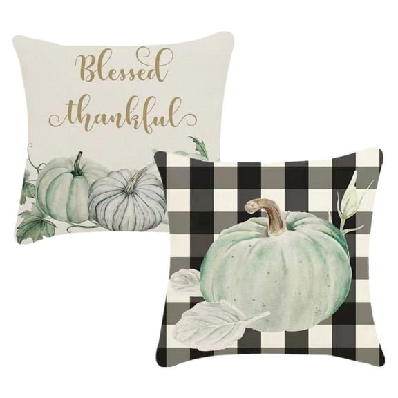 Fall Pillow Covers Thanksgiving Decoration Buffalo Plaid Pumpkin Farmhouse Autumn Throw Pillows Cushion Case for Couch 18" x 18" 2 Packs