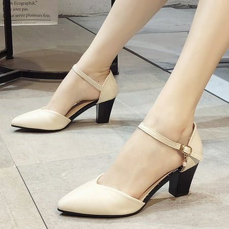 

Yilirongyumm Beige 37 High Heels For Women Casual Strap Heels Thick Toe Women s Solid Buckle Fashion Shoes Pointed Women s High Heels
