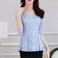 thumbnail image 2 of Bjutir Women T Shirts Casual Long Sleeve Lace Shirt Crocheted Elegant Lace Blouse Top Fall Winter Womens Clothes Light Blue, 2 of 7