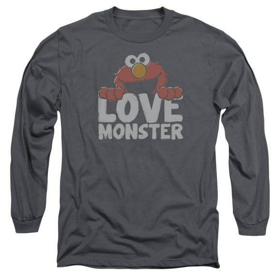 Sesame Street Love Monster Long Sleeve Adult 18/1 T-Shirt Charcoal
