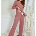 thumbnail image 3 of Defitshape Women's Pajamas Long Sleeve Lounge Set Loose Fit Fall Cozy V Neck Pajama Set Red Medium, 3 of 4