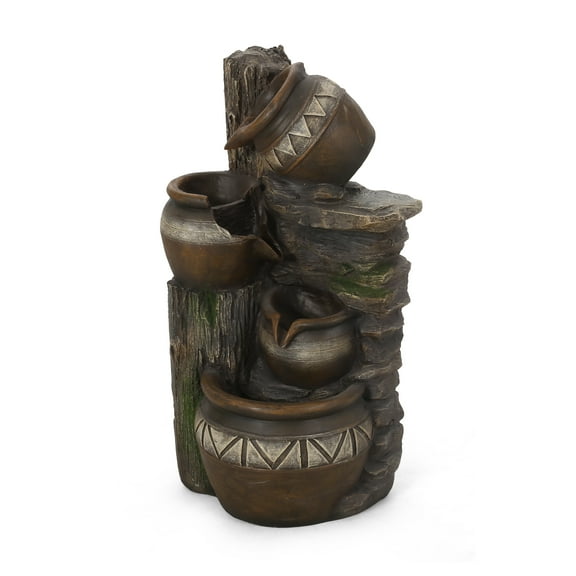 GDF Studio Gwinnett Outdoor 4 Tier Jar Fountain, Brown and Gray